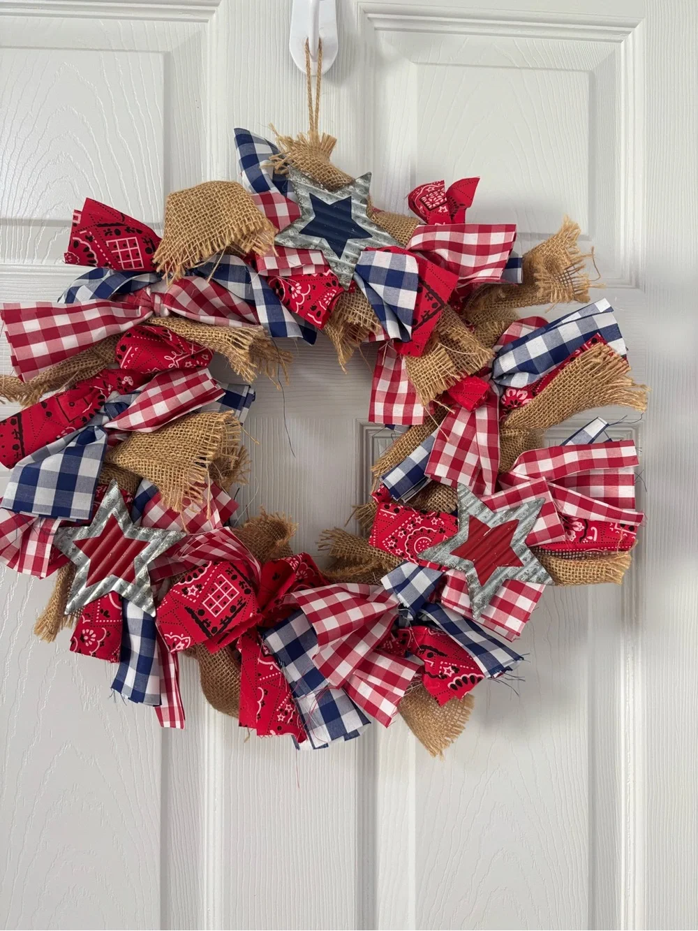 Patriotic Red White & Blue Burlap Star Wreath - Home Holiday Decor
